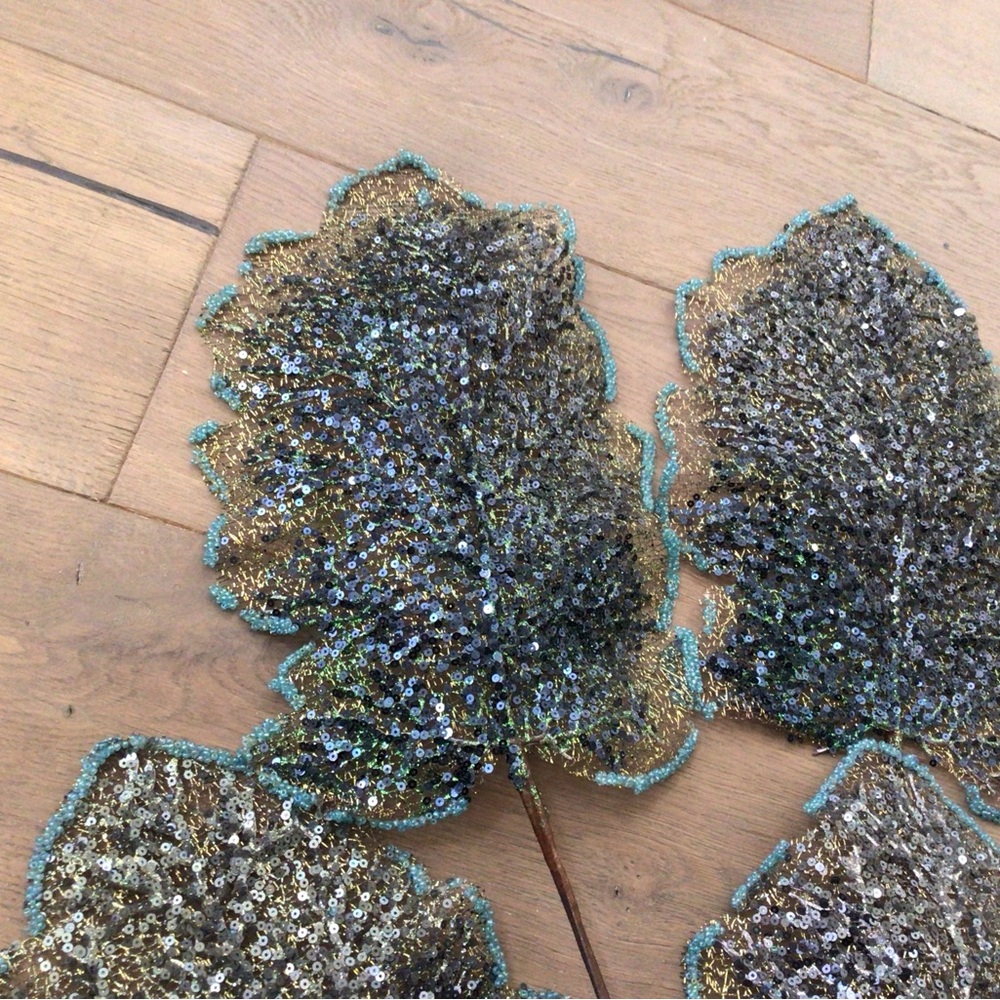 Set of 5 blue Faux Artificial Flowers Leaves - Picture 11 of 13